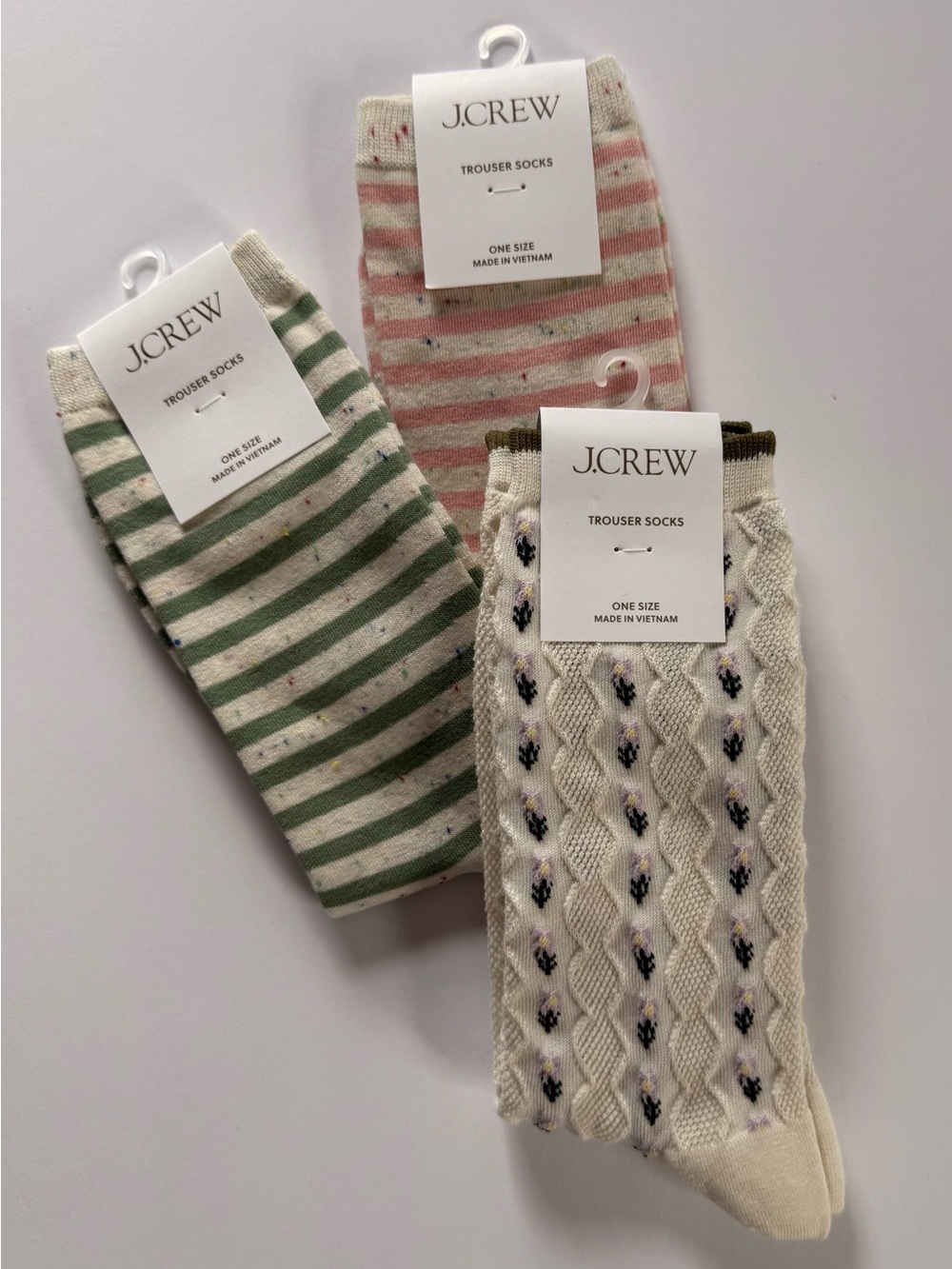 NWT J.Crew Trouser Socks Bundle | Pink Stripe, Green Stripe & Floral | 3 Pairs